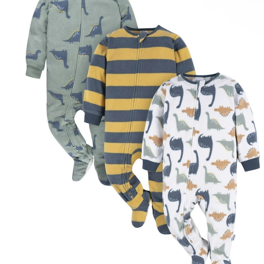 Gerber Dinosaur and Stripes Kids Footies - Green, Yellow, White